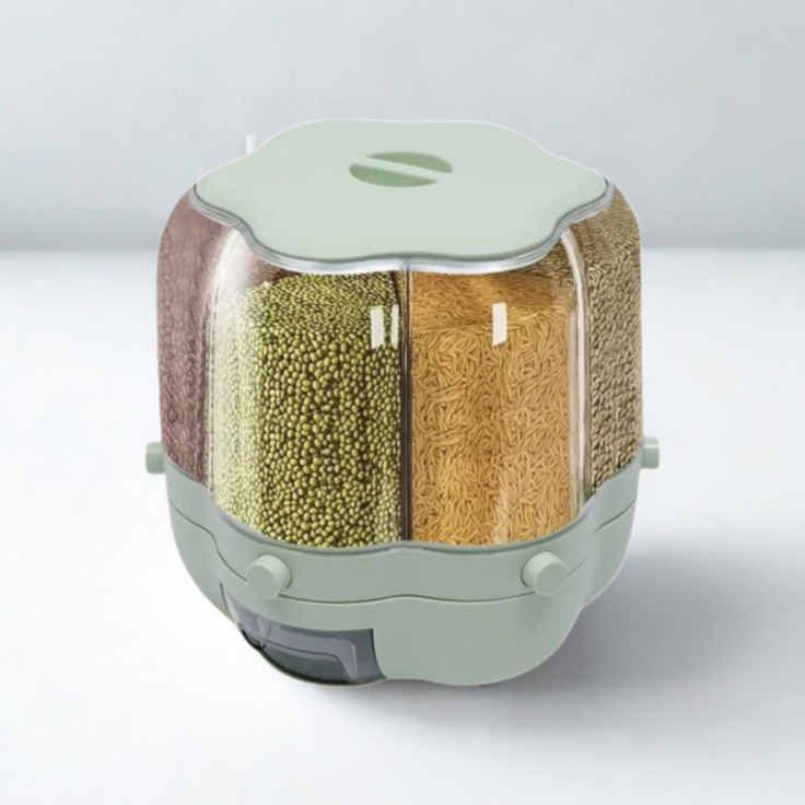 6-Grid 360 Rotating Grain / Rice Dispenser | Flower Shape Cereal Dispenser | Multi-Grid Dry Food Storage Container